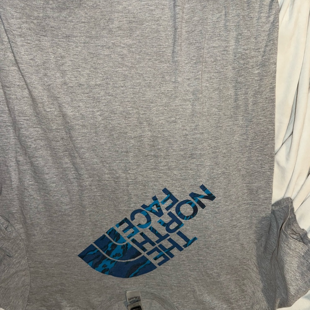 The North Face Heather Gray Tee with Blue Logo